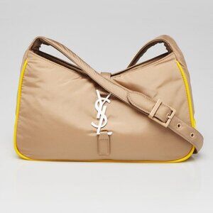 Yves Saint Laurent Beige/Yellow Nylon/Leather Le 5 A 7 Shoulder Bag